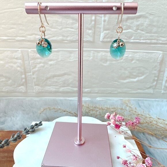 Sparkly Crystal Oval Earrings with Mini Charms | Handmade in BC - Picture 2 of 2